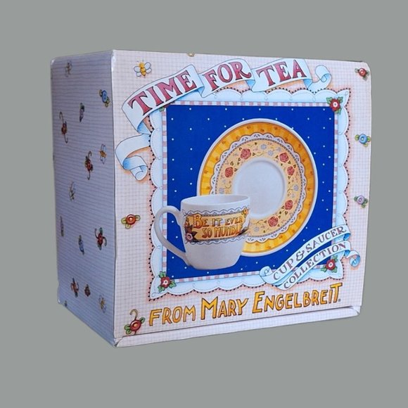 Mary Engelbreit Time For Tea Cup Saucer Set Be It Ever So Humble NIB - Picture 2 of 6